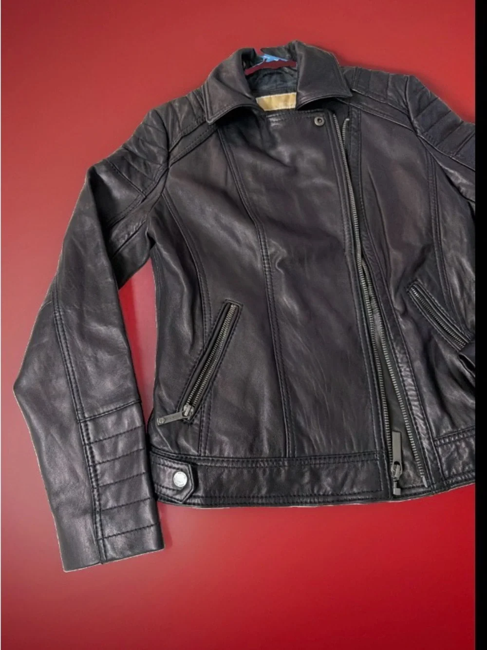 Michael Khor Women's Black Leather Moto Jacket Med